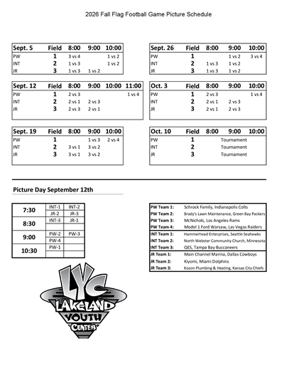 2026 Fall Flag Football Schedule